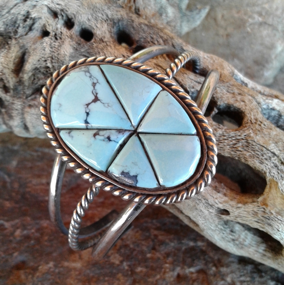 Sterling Silver Vintage TURQUOISE Cuff Bracelet - Picture 9 of 15